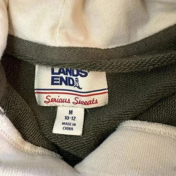Lands' End Serious Sweats Sweatshirt Hoodie Size M 10-12 Color-Block Pullover - Picture 6 of 8